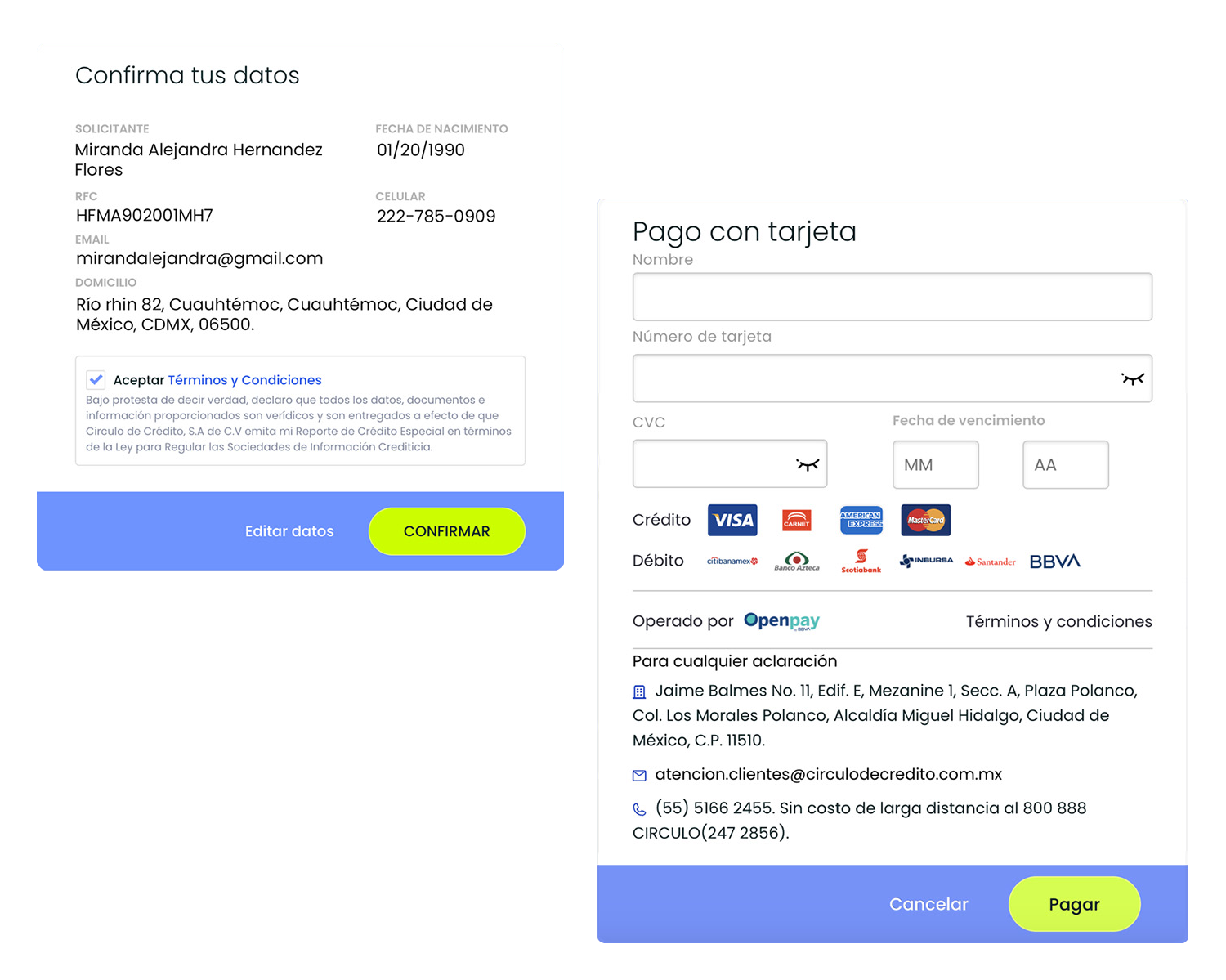Proceso de pago de Círculo