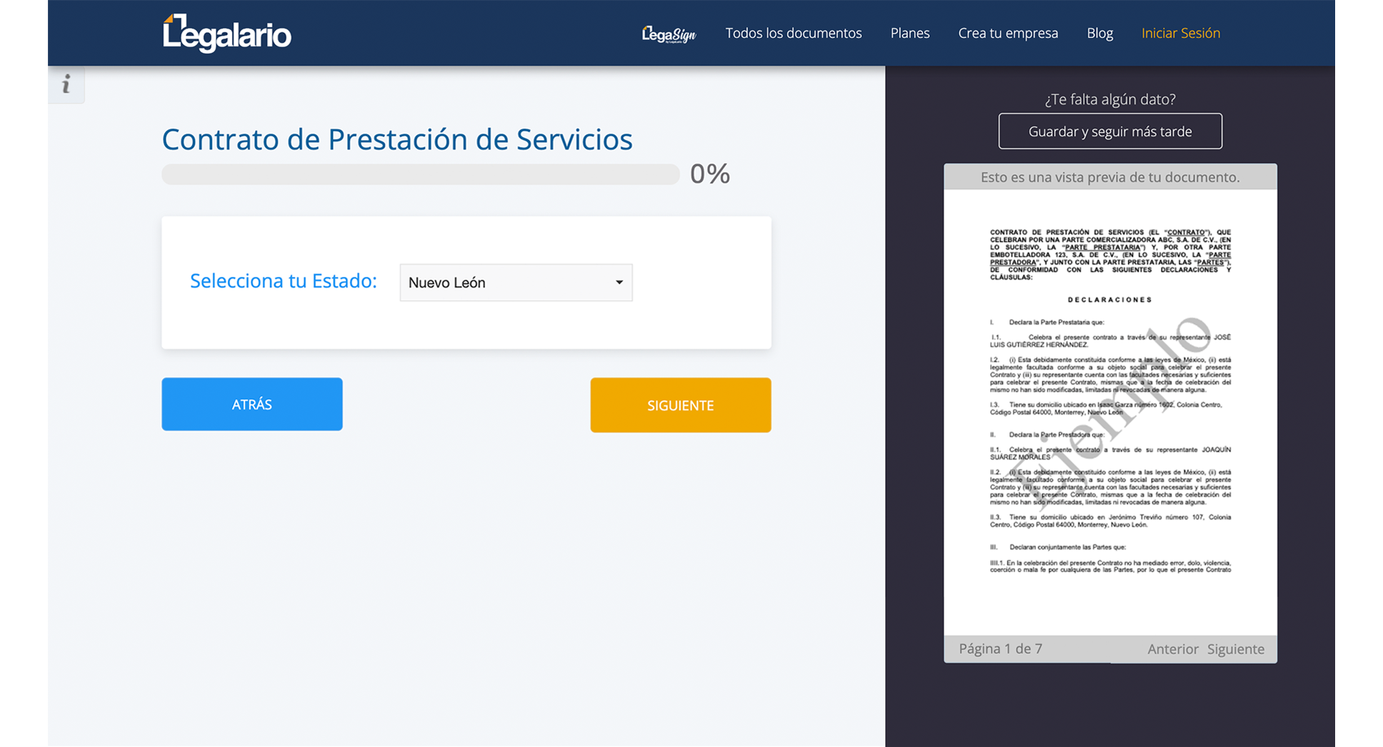 Flujo de creación de documento legal